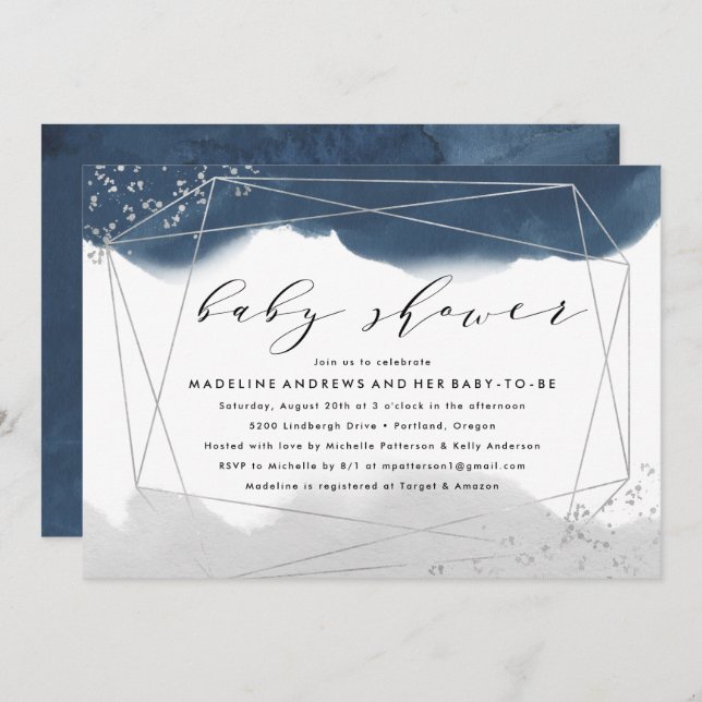 Ethereal | Indigo and Gray Baby Shower Invitation (Front/Back)