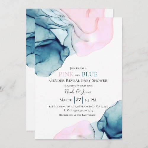 Ethereal Inky Teal Pink or Blue Baby Gender Shower Invitation