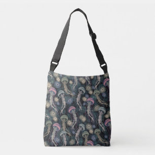 Ethereal Jellyfish and Anemones in Teal and Pink Crossbody Bag