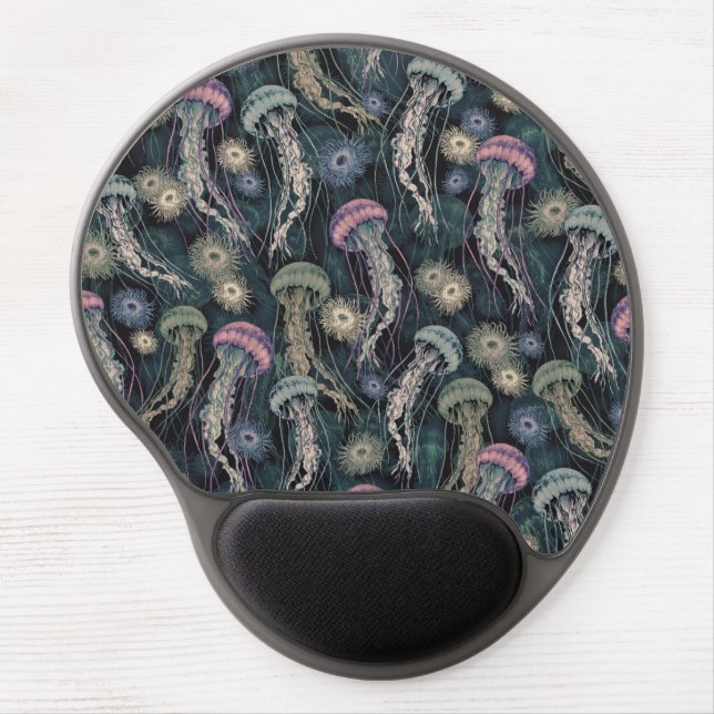 Ethereal Jellyfish and Anemones in Teal and Pink Gel Mouse Pad (Front)