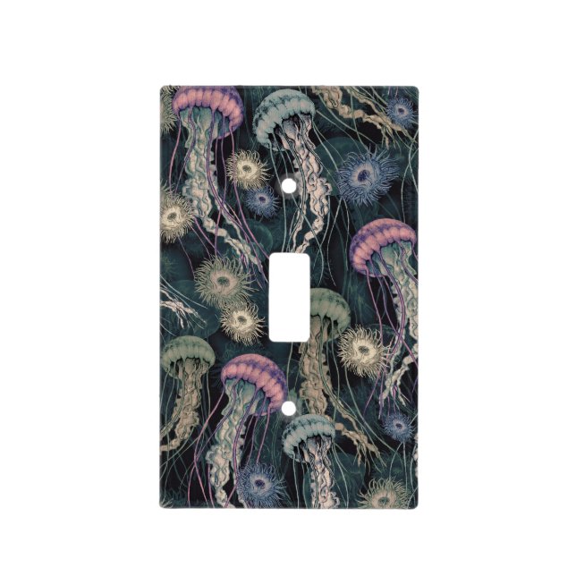 Ethereal Jellyfish and Anemones in Teal and Pink Light Switch Cover (Front)