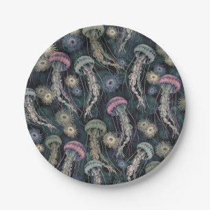 Ethereal Jellyfish and Anemones in Teal and Pink Paper Plates