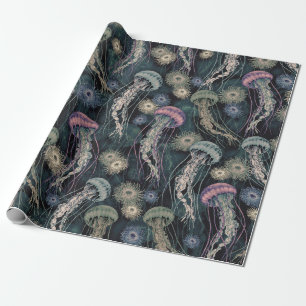 Ethereal Jellyfish and Anemones in Teal and Pink Wrapping Paper