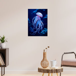 Ethereal Jellyfish in Deep Blue Ocean – Marine Lif Poster