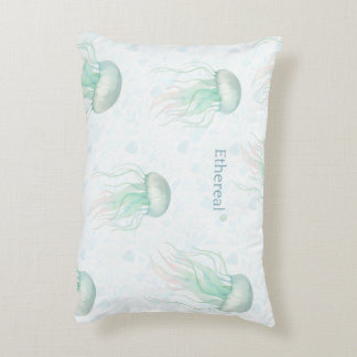 Ethereal jellyfish throw pillow teal