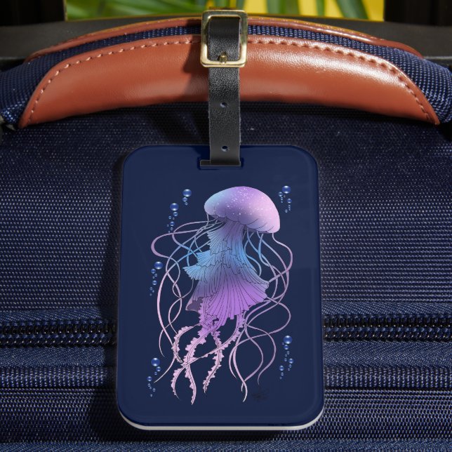 Ethereal Jellyfish Violet Blue Luggage Tag (Front Insitu 2)