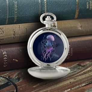 Ethereal Jellyfish Violet Blue Pocket Watch