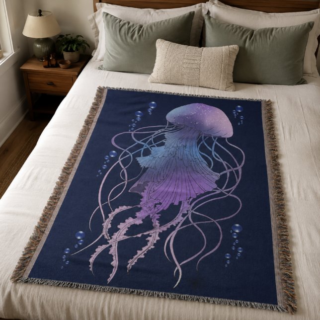 Ethereal Jellyfish Violet Blue Throw Blanket (Creator Uploaded)