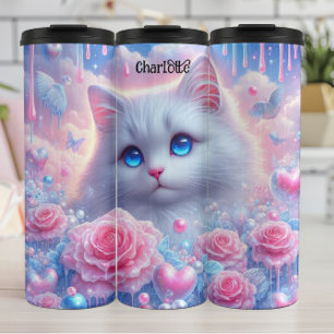 Ethereal Kitty: Roses, Dreams, Blue Eyes Thermal Tumbler