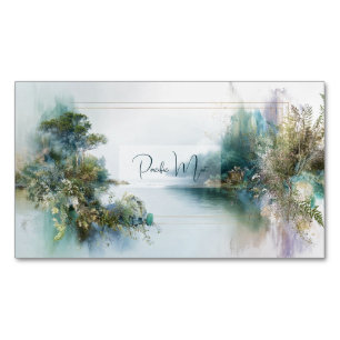 Ethereal Lake Landscape Botanical Gold Frame Business Card Magnet