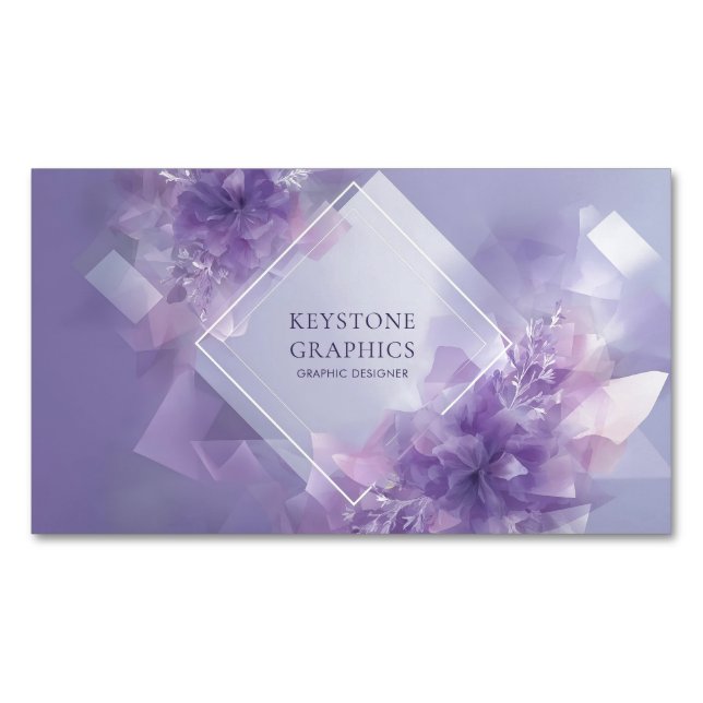 Ethereal Lavender Floral Geometric Diamond Modern Business Card Magnet (Front)