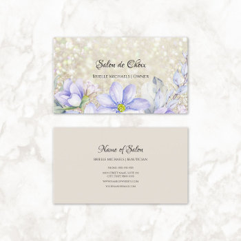 Ethereal Lavender Floral Luxury Glitter Salon Business Card by GirlyBusinessCards at Zazzle