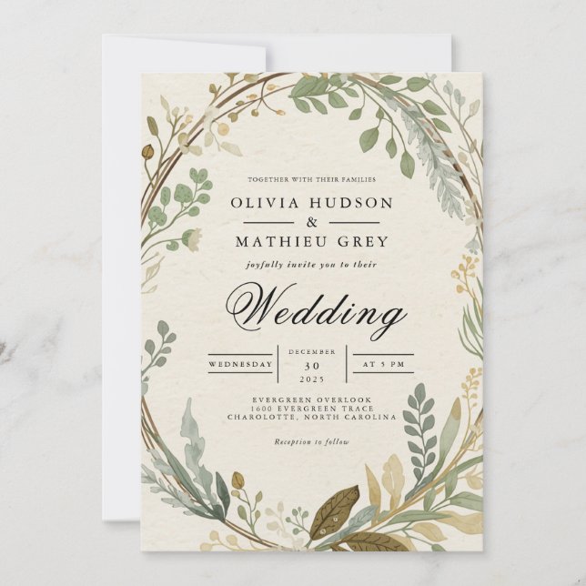 Ethereal Leafy Arch Wedding Invitation (Front)