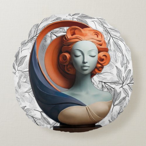 Ethereal Leafy Goddess 3D Art Round Pillow
