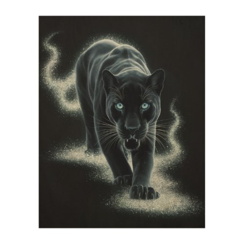 Ethereal Leopard Glittering Guardian of the Night Wood Wall Art
