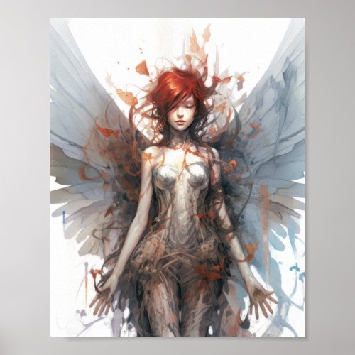 Ethereal Line Art Watercolor Poster with Full Body