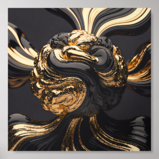 Ethereal Liquid Gold & Obsidian Swirl – Modern Lux Acrylic Photo Tile