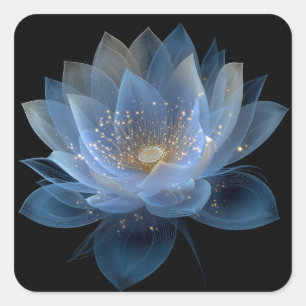 Ethereal Lotus Flower - Blue Black Floral Square Sticker