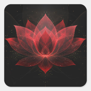 Ethereal Lotus Flower - Crimson Red Black Floral Square Sticker
