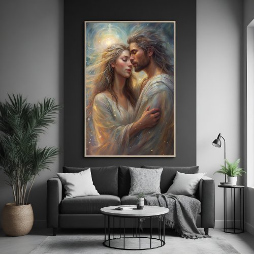 Ethereal Lovers Dreamy Romantic Oil Paint Art Poster