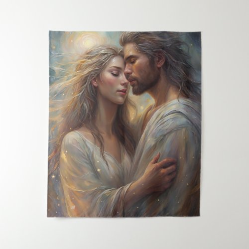 Ethereal Lovers Dreamy Romantic Oil Paint Art Tapestry