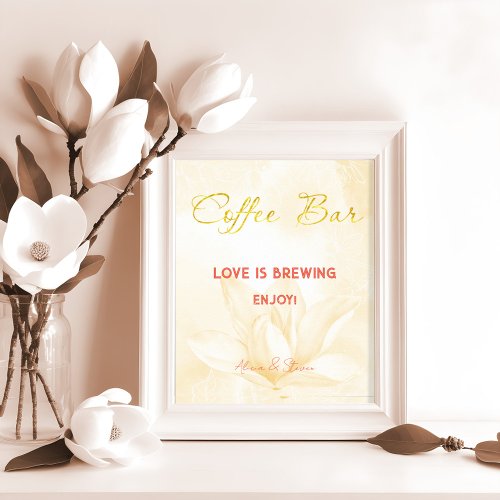 Ethereal Magnolia Flower Wedding Coffee Bar Poster