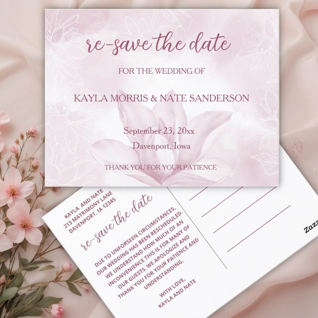 Ethereal Magnolia Flower, Wedding Re Save the Date Postcard (Creator Uploaded)