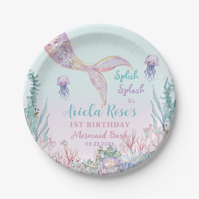 Ethereal Mermaid Bash Under the Sea Pool Birthday  Paper Plates (Front)