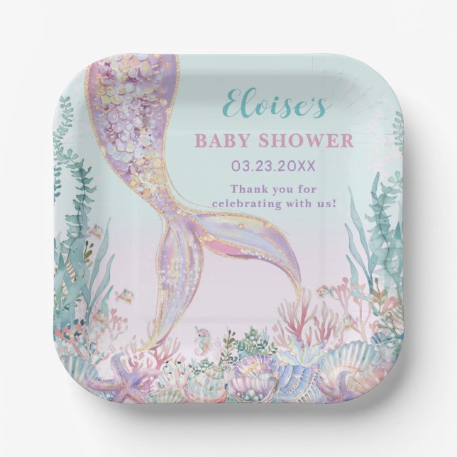 Ethereal Mermaid Under the Sea Baby Shower Paper Plates (Front)