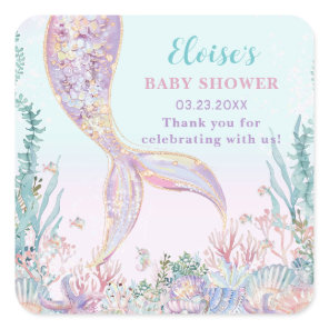 Ethereal Mermaid Under the Sea Baby Shower Square Sticker