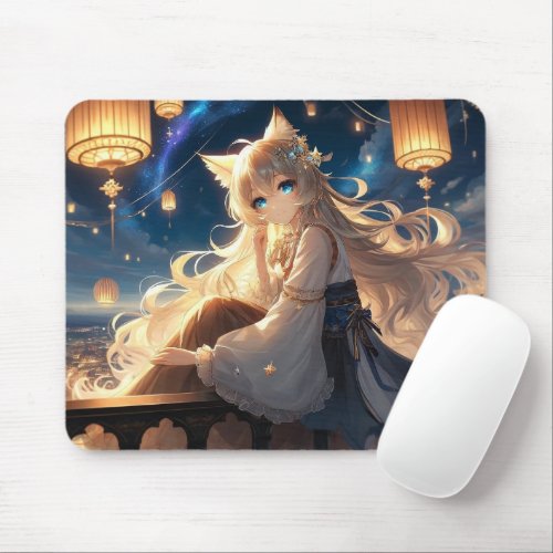 Ethereal Mischievous Catgirl Princess Mouse Pad