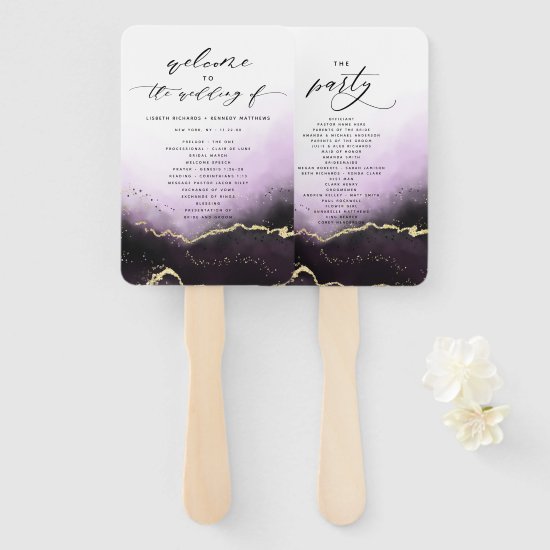 Ethereal Mist Ombre Amethyst Ceremony Program Hand Fan