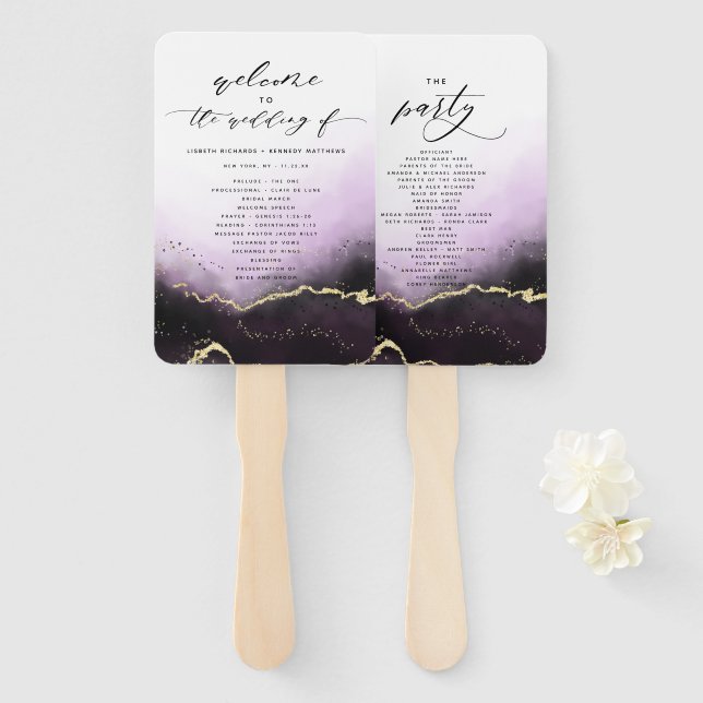 Ethereal Mist Ombre Amethyst Ceremony Program Hand Fan (Front and Back)