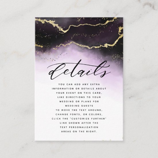 Ethereal Mist Ombre Amethyst Moody Wedding Details Enclosure Card