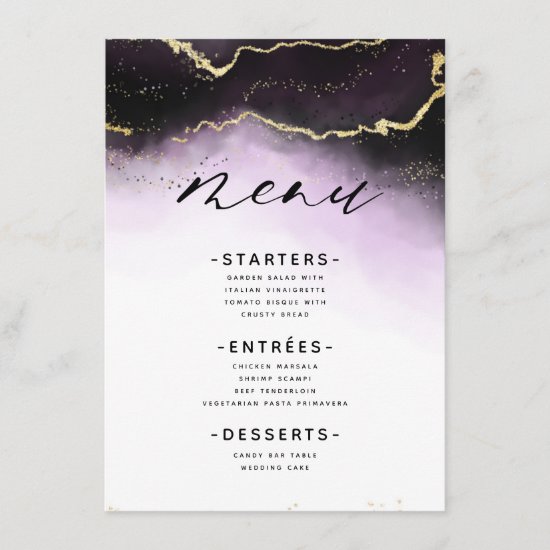 Ethereal Mist Ombre Amethyst Purple Gilded Dinner Menu