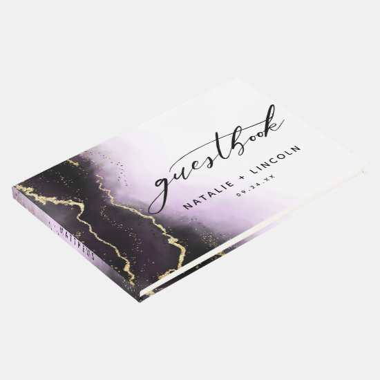 Ethereal Mist Ombre Amethyst Purple Gilded Wedding Guest Book