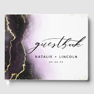 Ethereal Mist Ombre Amethyst Purple Gilded Wedding Guest Book