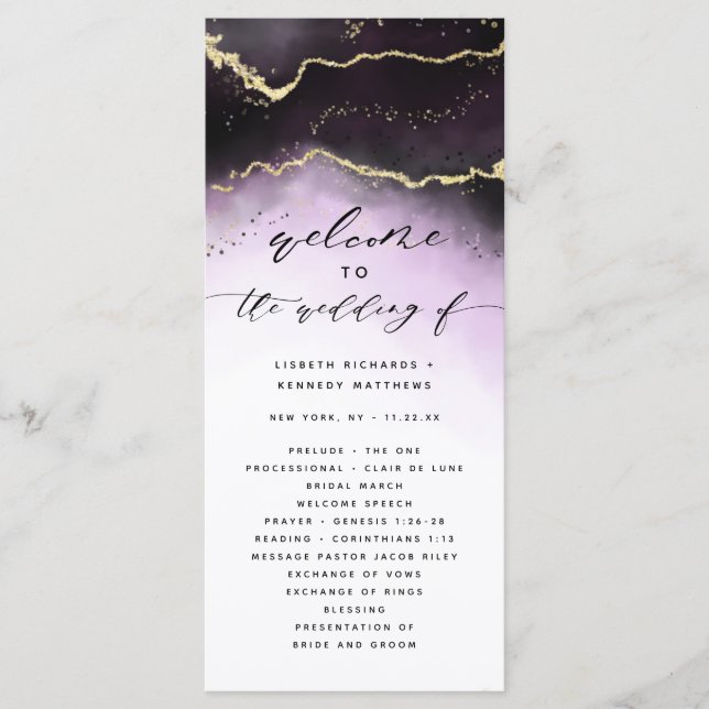 Ethereal Mist Ombre Amethyst Wedding Ceremony Program (Front)