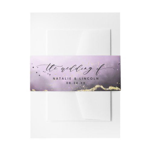 Ethereal Mist Ombre Amethyst Wedding Monogram Invitation Belly Band