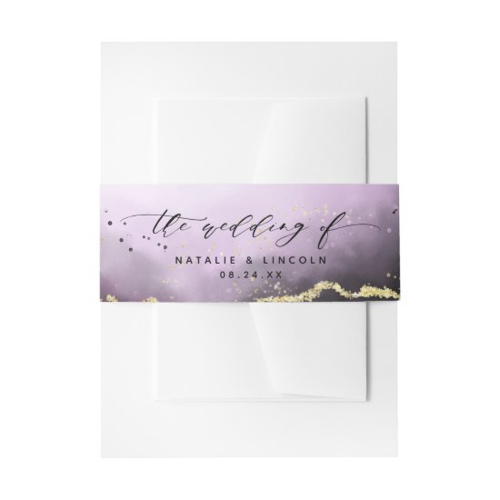 Ethereal Mist Ombre Amethyst Wedding Monogram Invitation Belly Band
