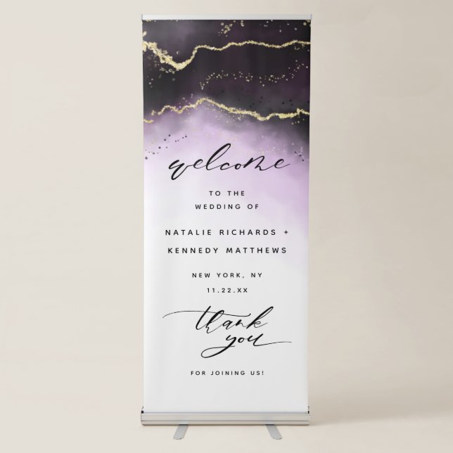 Ethereal Mist Ombre Amethyst Wedding Welcome Retractable Banner (Front)