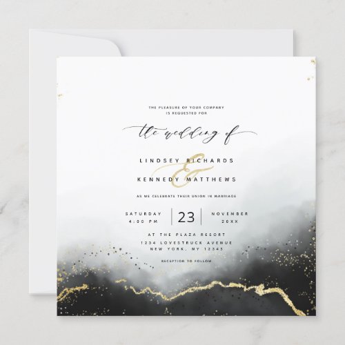 Ethereal Mist Ombre Black Luxury Square Wedding Invitation