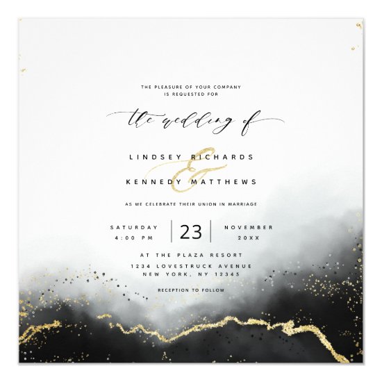 Ethereal Mist Ombre Black Luxury Square Wedding Invitation
