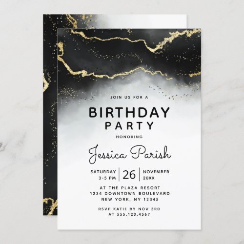 Ethereal Mist Ombre Black Moody Birthday Party Invitation