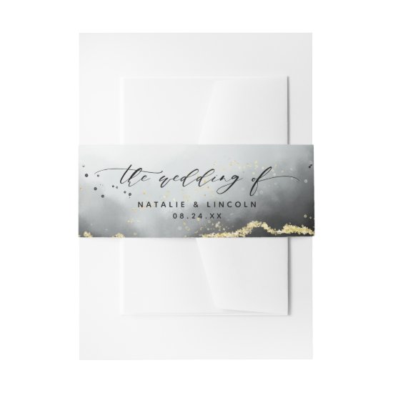 Ethereal Mist Ombre Black Moody Wedding Monogram Invitation Belly Band