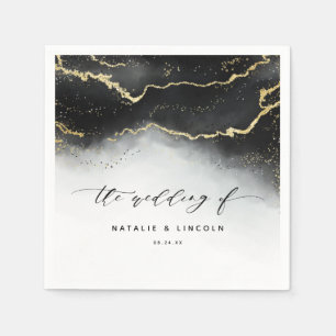 Ethereal Mist Ombre Black Moody Wedding Monogram Napkins