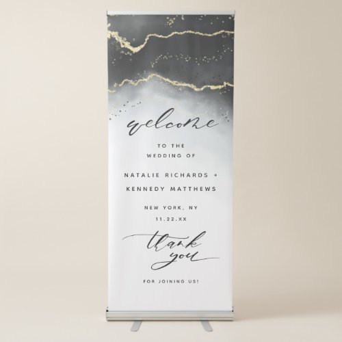 Ethereal Mist Ombre Black Moody Wedding Welcome Retractable Banner