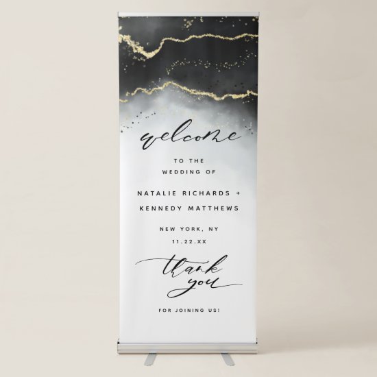 Ethereal Mist Ombre Black Moody Wedding Welcome Retractable Banner