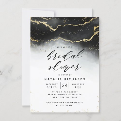 Ethereal Mist Ombre Black Watercolor Bridal Shower Invitation
