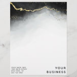 Ethereal Mist Ombre Black Watercolor Custom Shop Letterhead<br><div class="desc">Ethereal Mist Ombre Black Watercolor Moody Design with hand painted watercolor misty wash fading background texture, gold foil look veining lines, and trails of confetti dots and edges. A trendy and Modern Look for any business, with soft dreamy color palette : Black, Gray, White, and gold, with a chic popular...</div>